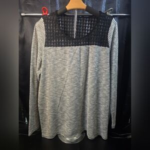 Lane Bryant Chic Striped Long Sleeve Top in Black and Gray 14/16